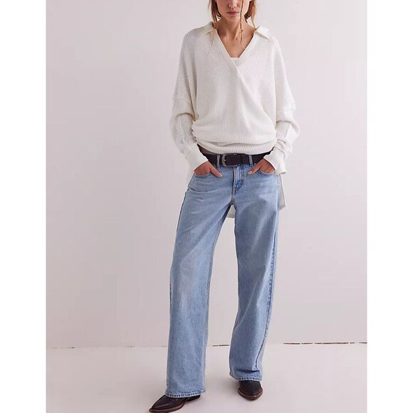 FREE PEOPLE - Women's White Waffle Knit Top - Picture 4 of 10